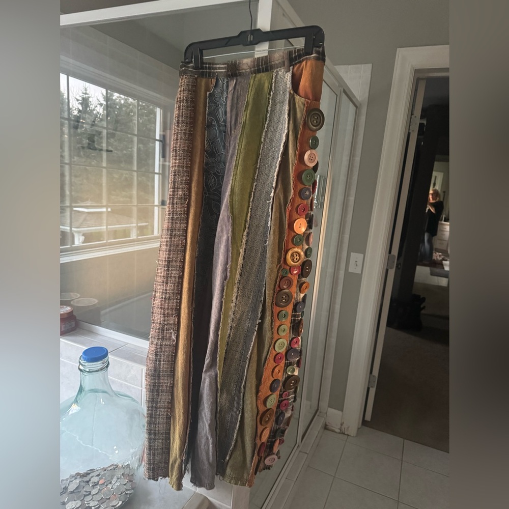 Boho Patchwork pants with Button Detail - Olive, Rust, Gray